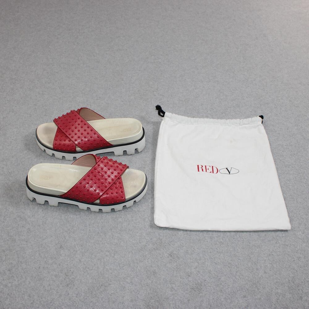 RED Valentino Sandals Women 5.5 US 36 EU Red Leather Studd Slides Platform Italy